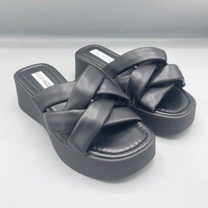 NEW Steve Madden Black Platform Puffy Braided Sandal Slides